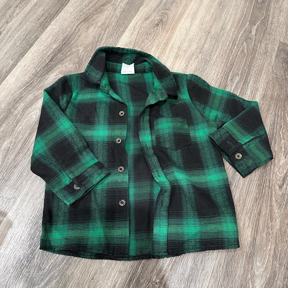 Green Plaid Kids Shirt